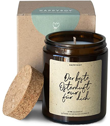 Oster-Geschenk Kerze mit Spruch aus Soja - natürlich, handgefertigt, vegan - kleine Geschenkidee für beste Freundin Freund Mama Papa Kollege Kollegin Oma Opa - Frohe Ostern