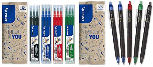 Pilot - Set mit 3 x 4 Nachfüllminen für radierbaren Kugelschreiber & 5er-Set Frixion Point Clicker – Tintenroller 0.5 mm mit löschbarer, thermosensitiver Tinte
