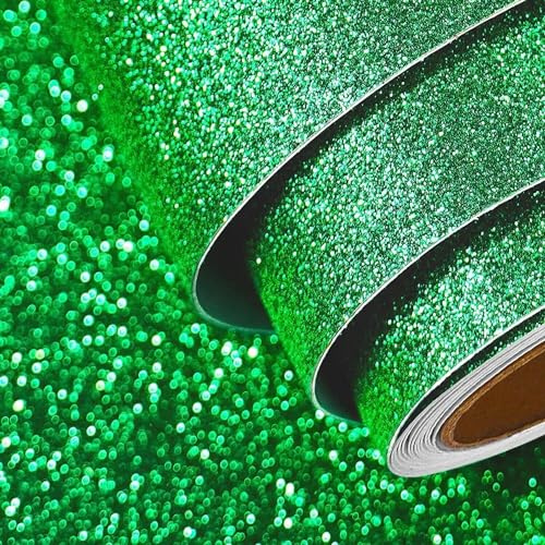FunStick 40CM×6M Papier Pailleté Brillant Vert Papier Peint Adhesif Meuble Décoration Papier Peint Enfant Autocollant Mural Papier Peint Vert pour Chambre Salle de Bain Tiroir Rouleau Adhesif Papier