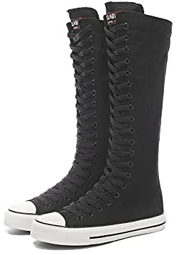 Momuk Women Boots Mid Calf Knee High Tall Zipper High Lace up Stylish Punk Flat Sneaker Boots Shoes for Girls
