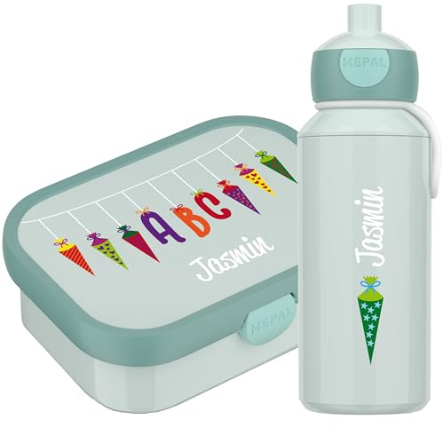 4youDesign Mepal Bento Box & Trinkflasche Set personalisiert Schultüte türkis – Geschenk für Kinder Weihnachten, Nikolaus, Geburtstag - Auslaufsicher – Brotdose 750ml, 400ml Flasche (Cool Mint)