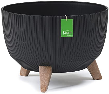 KAGM Blumentopf, Pflanzschale mit Füßen, runde Blumenschale, Blumenkübel, Pflanzkübel für Balkon, Wohnzimmer Ø 39,5 cm Schwarz