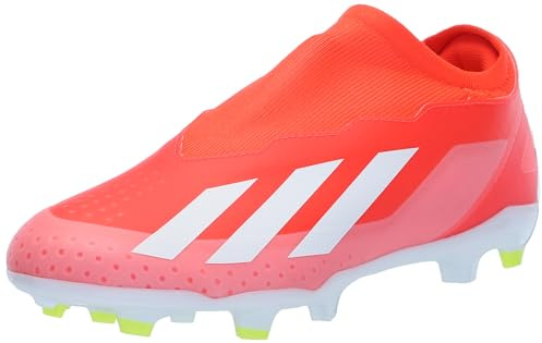 adidas - Botas de fútbol unisex - Crazyfast.3 Laceless Firm Ground, Rojo Solar Blanco Amarillo Solar Equipo, 7 US Women/6 US Men