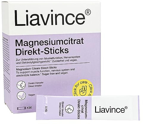 Liavince Magnesiumcitrat Direkt-Sticks, 180 Sticks, 375 mg pro Tagesdosis, Muskeln & Elektrolytgleichgewicht, Orangen-Zitrone, Zuckerfrei, Laktosefrei, Vegan, Schnelle Magnesium-Versorgung