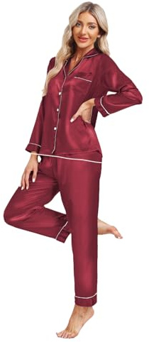North Bund Pigiama Donna Set Raso Due Pezzi Maniche Lunghe Pantaloni Seta Camicia da Notte Aperto Davanti Casual Comodo Loungewear per Casa Autunnale Estivi