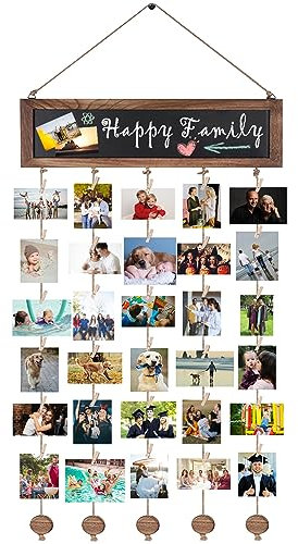 IULONEE Cornice Espositore Foto Collage Cornici Foto Da Parete Memory Appendere Cornice Portafoto Collage Diy Collage Tabellone Foto Con 30 Clip In Legno Per Compleanno Matrimonio Natale