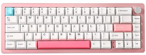 YUNZII AL66 Teclado Mecánico Inalámbrico,65% Control de Perilla Teclado de Aluminio para Juegos Bluetooth/2.4G/Cableado Interruptores Hot Swappable con RGB para Win/Mac(Interruptor de Leche, Rosa)