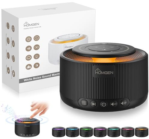 HOMGEN White Noise Machine Adults Rechargeable Baby Sleep Sound Machine Travel White Noise Box Supports/30 Soothing Sounds/ 3.5mm Audio Jack/Touchable RGB Light/Endurance 15h+/for Baby Adult Tinnitus