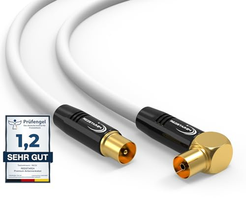RedStar24 Antennenkabel 25m Weiß – Stecker zu 90° Gewinkelt Buchse Koaxial – Premium HDTV Koaxialkabel für Kabelfernsehen | TV Kabel: Kompatibel mit TV, Radio, DVB-T/T2, DVB-C, DAB