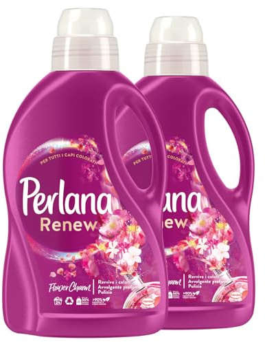 Perlana Renew Flower Charm - Detergente líquido que reaviva los colores para la colada en lavadora y a mano, neutraliza los malos olores, perfume envolvente, 24 lavados – 2 botellas de 1,44 l
