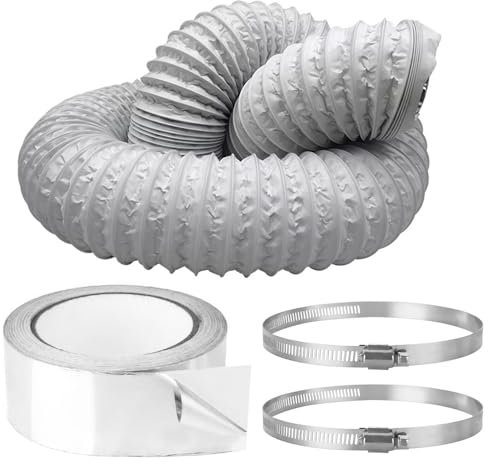 CLIUNT Abluftschlauch 6m,Ø 125mm Flexibel PVC Alurohr,Lüftungsschlauch mit 2 Schellen und 1 Klebeband,für Klimaanlagen,Wäschetrockner,Abzugshaube