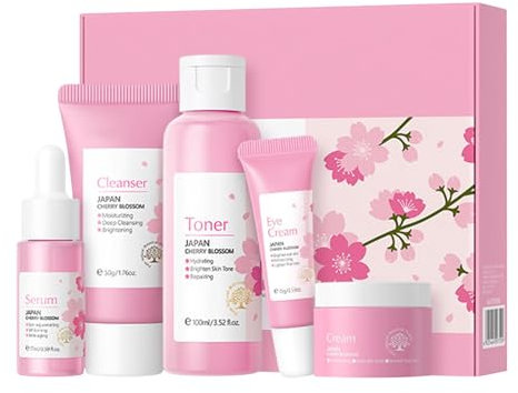Kixolazr Set de regalo para el cuidado de la piel para adolescentes. Belleza radiante. Kit de cuidado de la piel. Juegos de cuidado de la piel con flores de cerezo. Crema facial hidratante