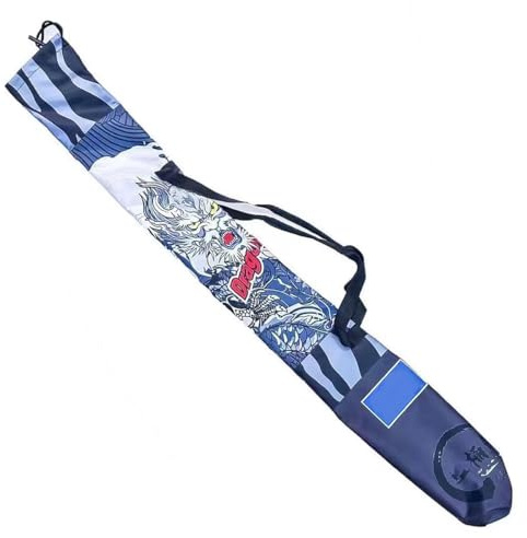 FONGKNOX Sac de transport imperméable pour canne de pêche double couche bleu marine avec motif dragon chinois Facile à transporter 130 cm x 16 cm Sac de transport