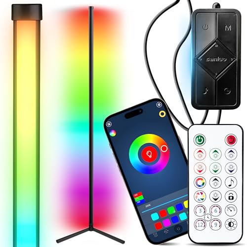 Retoo LED RGB Stehlampe 140 cm für Wohnzimmer - APP-gesteuerte Eckleuchte mit Fernbedienung, 10W Dimmbar, Musik-Sync-Timer, RGB-Farbwechsel [Energieklasse A]