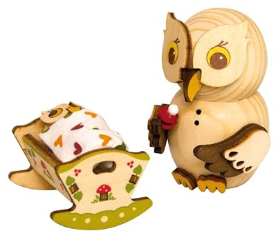 Kuhnert - Dekoration/Holzfigur - Mini Eule mit Babywiege - ca. 7cm - Made in Germany