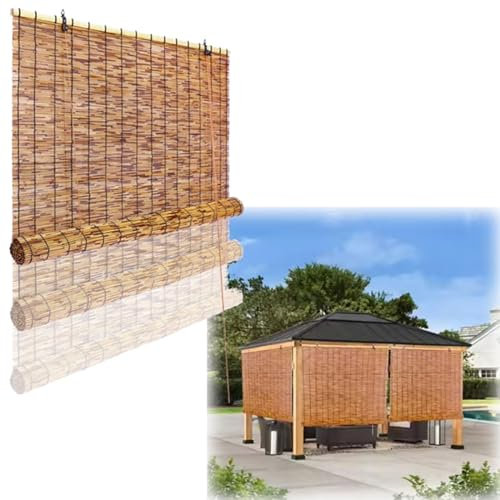 Retro Bambus Rollo Für Balkon Sonnenschutz Bambus Raffrollo Für Innenräume Bambusrollo Für Patio Türen Und Fenster Mit Lifter Kaffee Rollo Jalousie Für Terrasse 45-170cm Breit 100-280cm Lang Anpassbar