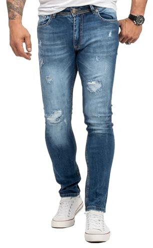 Rock Creek Herren Jeans Slim Fit Stretch Jeans Männerhose Herrenjeans Denim Hosen Herrenhose Straight Cut Stonewashed RC-2436 Blau W32 L32