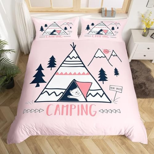 EXSANLIEAY Camping Bettwäsche 200x200 - Rosa Wendebettwäsche, Weiche & Atmungsaktiv Microfaser Bettbezug + 2 Kissenbezug 80x80, Angenehme bettwäsche-Sets, 3 Teiligmit Reißverschluss