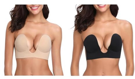 Lot de 1/2 Soutiens-Gorge Dos Nu Push Up Bras sans Bretelles Auto-adhésifs Femme Invisible Soutien Gorge sans Bretelles Réutilisable Soutien Gorge pour Robes de Soirée Robes de Bal