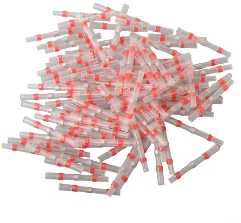 Heavy Duty Heat Shrink Butt Connectors, Welded Sealing Sleeve, Waterproof, 20/50/100X, Red (100PCS)