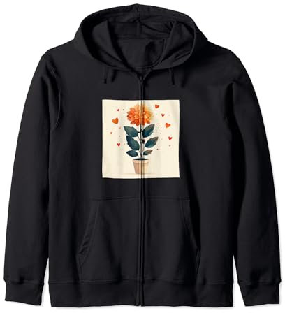 Dahlia Plant In Pot Cottagecore Hearts Graphic Zip Hoodie