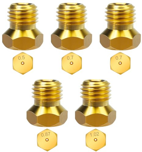 SCROLIEY 5 Stck Universal-Butangas-Dsen fr LPG-Kochfelder, Dsen und Einspritzdsen, 1 x 0,5 cm, 2 x 0,7 cm, 1 x 0,87 cm, 1 x 1,02 cm, Messing, Goldfarben | 5 Stück, 0,5 – 0,7 – 0,7 – 0,87 – 1,02, für Düsen, Düsen und Einspritzdüsen