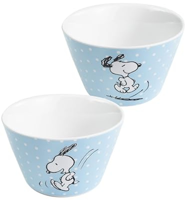 United Labels The Peanuts Müslischale Snoopy 500 ml, Blau mit Punkten, Schüssel aus Porzellan, Müslischüssel, Schale