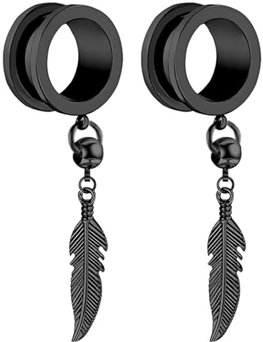 Decentraland 1 Paar Schwarz 6 mm(2 G) Feder Kette Plugs Tunnel Ohrringe Ohrstöpsel Septum Piercing Ohrplugs Körperschmuck Ohr Dehnstäbe Expander Titanstahl Edelstahl Frauen Damen Herren