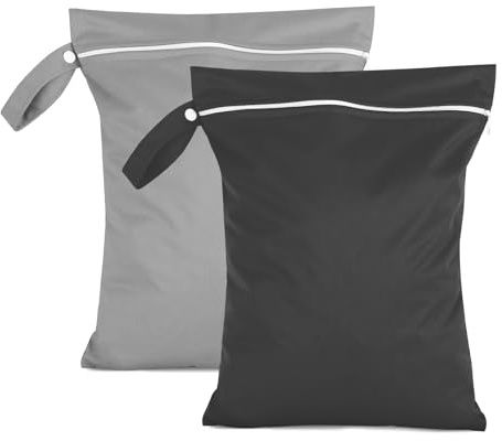 Moorle 2 Stück Nassbeutel 40 x 30 cm, Wasserdichter Wäschesack Grau & Schwarz, Wiederverwendbarer Reise Nasssack mit Reißverschluss, Klein Nasstasche Schwimmen für Badeanzüge, Strandtücher, Windeln