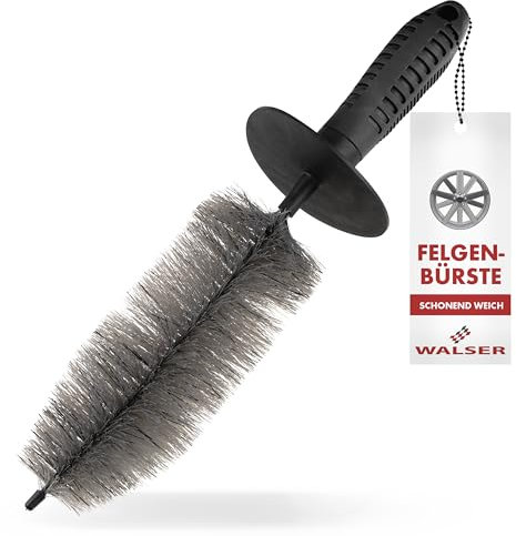 WALSER Spazzola per cerchi premium con setole, pulitore per cerchi con impugnatura ergonomica + paraspruzzi per una pulizia senza graffi e striature, spazzola per cerchi auto 37 cm