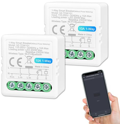 ANTELA Mini relé interruptor WiFi y Bluetooth 10 A, 1 canal interruptor WiFi, compatible con Alexa y Google Home, Smart Life APP, no es necesario un hub, 2 unidades