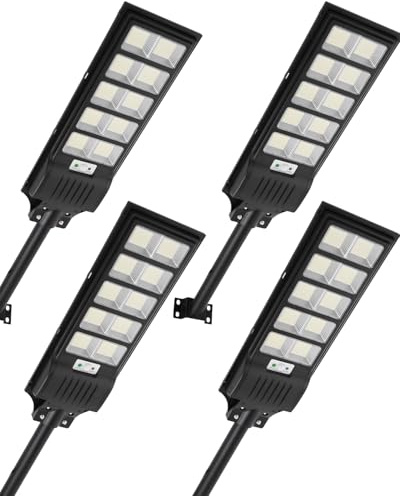 Sararoom Farolas Solares 500W | 6500K Focos LED Exterior | Impermeable IP65 Farola Energía Solar con Sensor de Movimiento y Control Remoto, Luz de Seguridad para Camino Terraza Patio Garage, 4Pcs