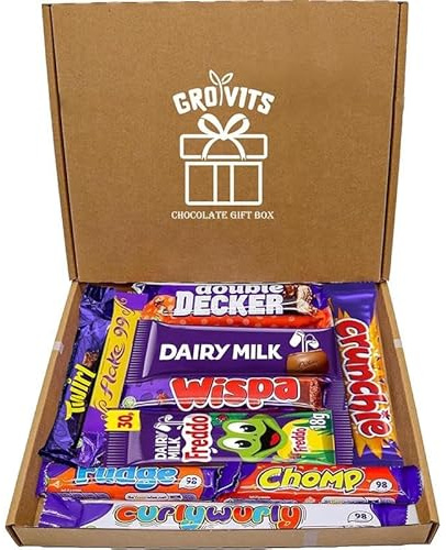 GRO VITS - Chocolate Gift Box Hamper - 10 Mini Chocolate bars, Gift Letter Box Friendly, Sweet Treat Gift Box, Perfect for Presents, Surprises and Special Occasions, Father's Day Gifting