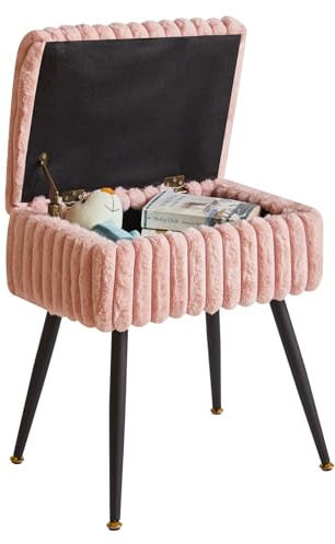 Aibiju Rechteckiger Schminktischhocker mit Stauraum, Fußhocker aus Samt, Ottomane, Make-up-Schminkhocker mit 4 Metallbeinen, für Zuhause, Wohnzimmer, Umkleidekabine, Schlafzimmer, Rosa YD-MS151P