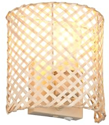 Wandleuchte mit Lampenschirm aus Bambus & Schalter, Höhe 19cm