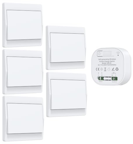 Aovrlcx RF433 Self Powered Wireless Light Switch Button Remote Kinetic Wireless Light Switch Kit Radio Wall Switches Lighting Fixtures Battery Free (EU 1Gang 5V1 L)