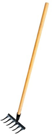 perfk Rastrello da Giardino rastrellino rastrello Non Slip Cortile Cortile Manico in Legno rastrello per taccuini di Erba diserbante allentando Il Terreno, 6 Denti 19x12x10cm