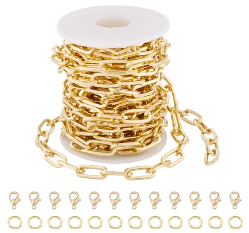 Boutigem 4,5 m lange Büroklammer-Halsketten-Ketten, Aluminium, flach, oval, mit Karabinerverschlüssen, Biegeringe für Schmuckherstellung, DIY-Armbänder