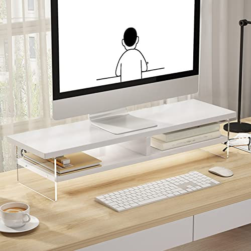 Monitorständer aus Holz, 2 Ebenen, Acryl, für Computer-TV und Multimedia, transparentes Schreibtischregal, weiß, 60 cm höhenverstellbarer Nizer
