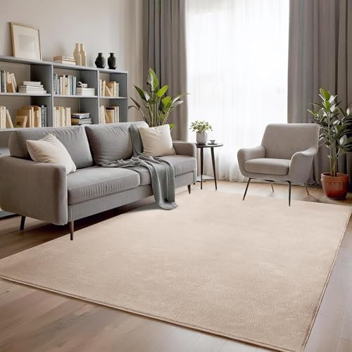 Lujosa alfombra de lana de cordero pura de 200 x 280 cm, parte trasera antideslizante, lavable, perfecta para sala de estar, dormitorio, habitación de niños, habitación de niñas, color camello claro