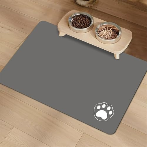 FANSU Napfunterlage Hund, Saugfähig Schnelltrocknende Waschbar rutschfest Futtermatte, Niedlich Modern Diatomeenerde Futtermatte Hund Futterunterlage Katze (Grau 2,80x120cm)