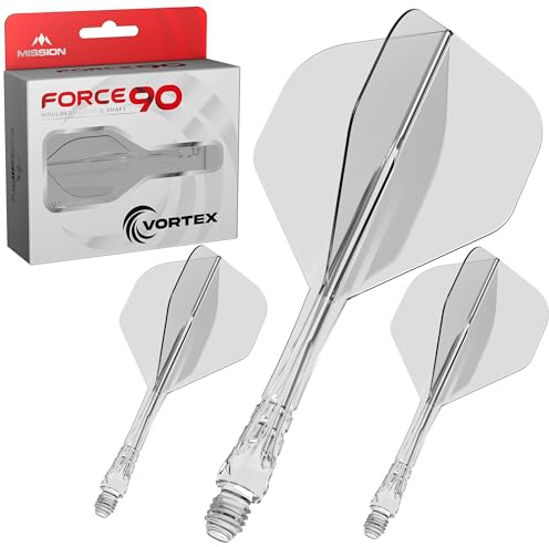 Mission Darts Force 90 Vortex | Integriertes präzisionsgeformtes Dart-Flight und Schaftsystem | mehrere Stile | mehrere Farben (Standard Nr. 2 - Medium, transparent)