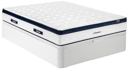 Vente-unique-Set 140 x 190 cm rete letto contenitore bianca + materasso a molle insacchettate 5 zone tessuto rinfrescante sp.28cm - KOROVOU