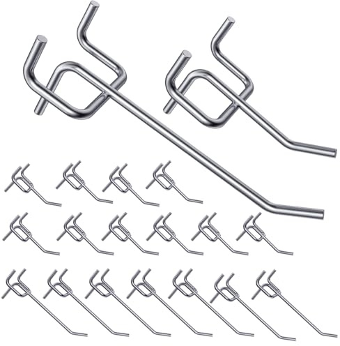 BUNTOR 40 ganci per parete forata, 5 cm e 10 cm, in acciaio inox, distanza tra i fori, 3,2 cm, accessorio per parete forata per scaffali, officina, garage, scaffali da supermercati