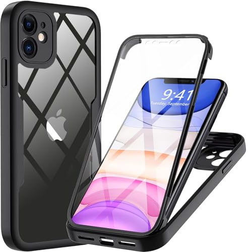 Pemuyak Hülle für iPhone 11 6,1 Zoll mit Eingebautem Schutzfolie, 360 Grad Stoßfest Anti-Kratzer Displayschutz Ganzkörper Robuste Handyhülle Case Schutzhülle für iPhone 11 (Schwarz)