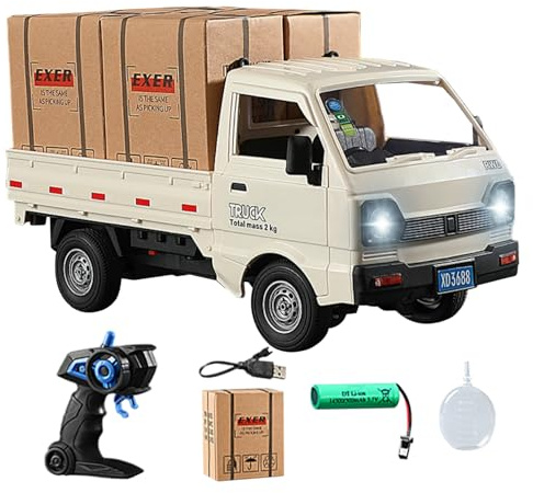 Faroby Voiture de dérive RC, Camion de dérive RC 2.4G avec pulvérisation et lumières LED, camionnette télécommandée Blanche, Mini Voiture, télécommande