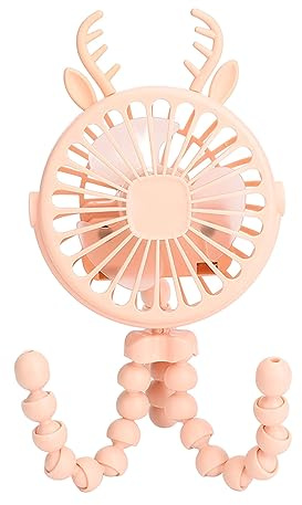 Masyrt Ventilador de mano para cochecito de bebé, trípode flexible, funciona con pilas, 3 velocidades, iluminación LED, cuerno de ciervo de dibujos animados, giratorio 360 grados, para cunas, con