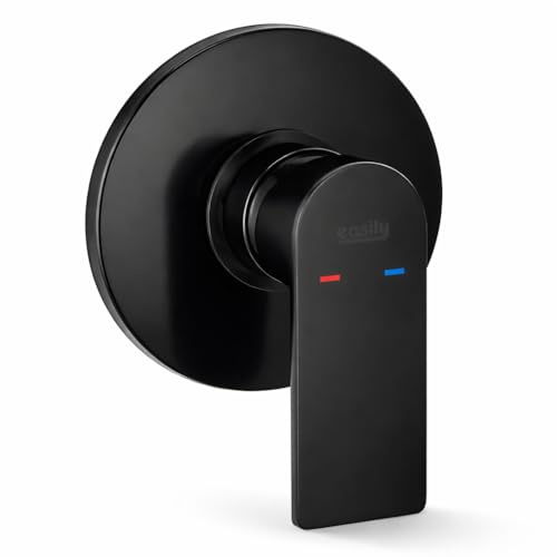 Topolenashop Miscelatore Doccia Incasso Nero Opaco – Rubinetto Doccia Monocomando a Parete in Ottone con Piastra Rotonda, con Regolazione Temperatura e Flusso | 94011