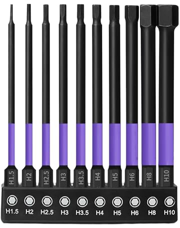 Allen Key Drill Bit Set 100mm, 10Pcs Hex Screwdriver Allen Key Bits Long S2 Steel Hex Wrench Bit Sets for Drill H1.5-H10 1/4 Inch