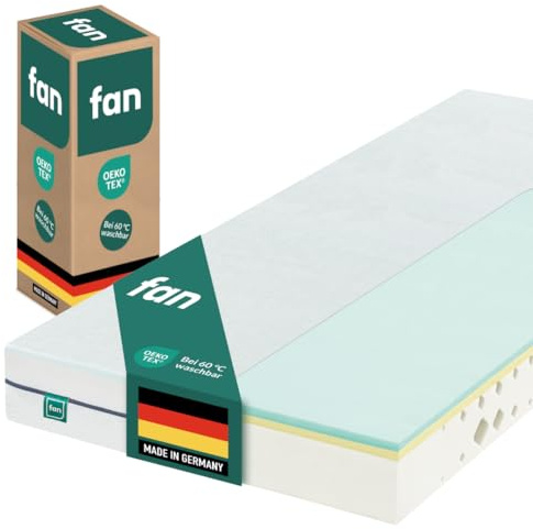 fan max Foam Komfortschaum Matratze - 100 x 200 cm - mittel bis fest, Mehrzonen-Komfortschaumkern, Bezug waschbar bis 60 °C, Made in Germany, 10 Jahre Herstellergarantie